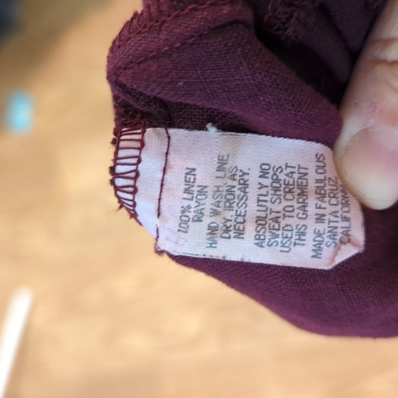 Vintage Lagenlook maroon linen 3/4 sleeve blouse w/ ruffles, Christine Damen L - Picture 5 of 5